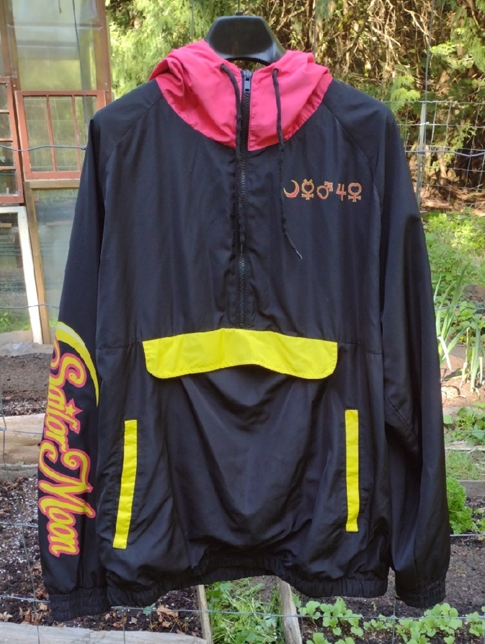 Sailor Moon Black Jacket with Yellow Accents and Pink Hood